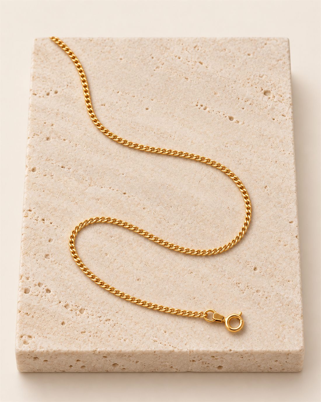 Cadena barbada fina de oro 18k, grosor 0,8 mm