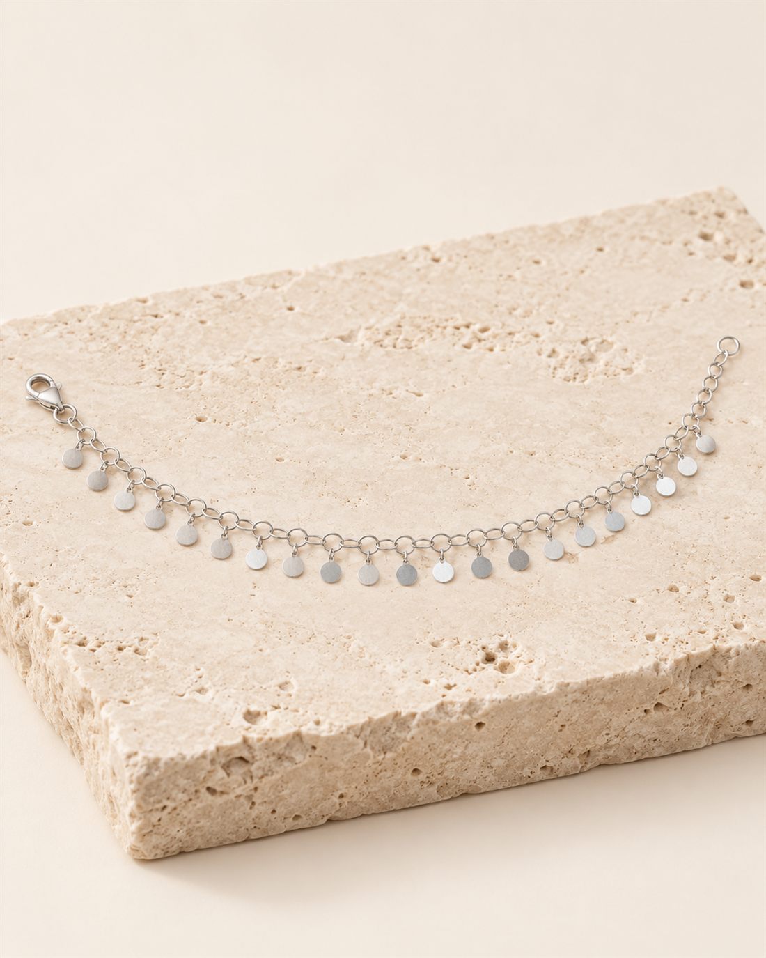 Cadena de anillas con discos de plata, largo 42 + 3 cm