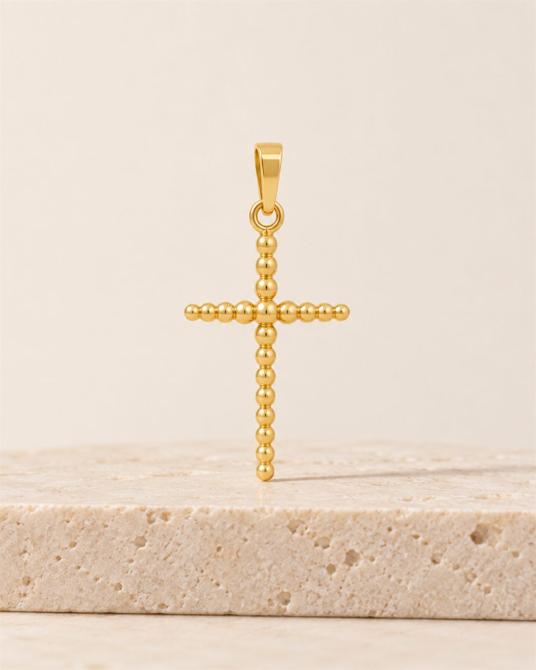 Cruz de bolitas de oro 18k, 21 x 13 mm