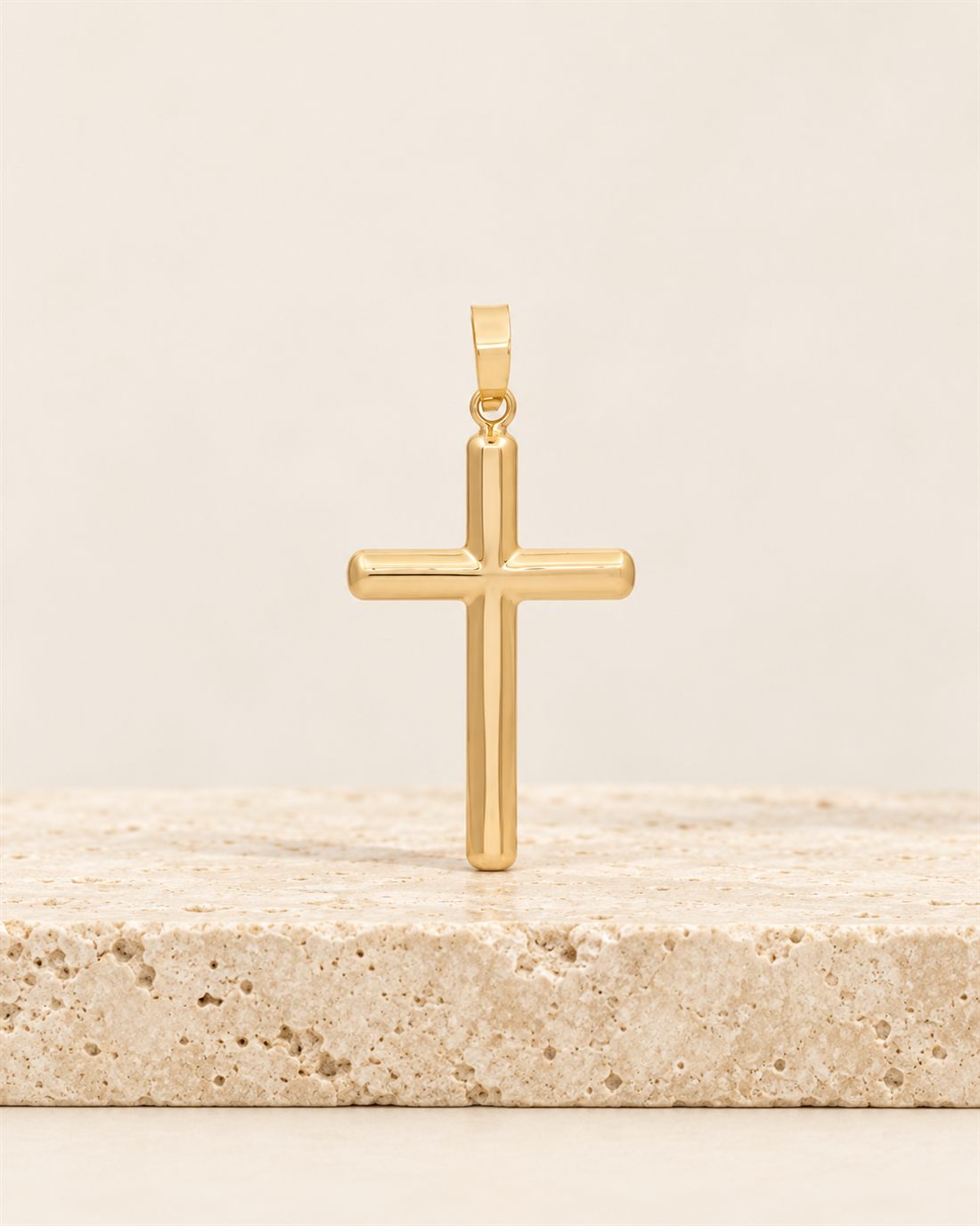 Cruz lisa grande de oro 18k, 25 x 17 mm