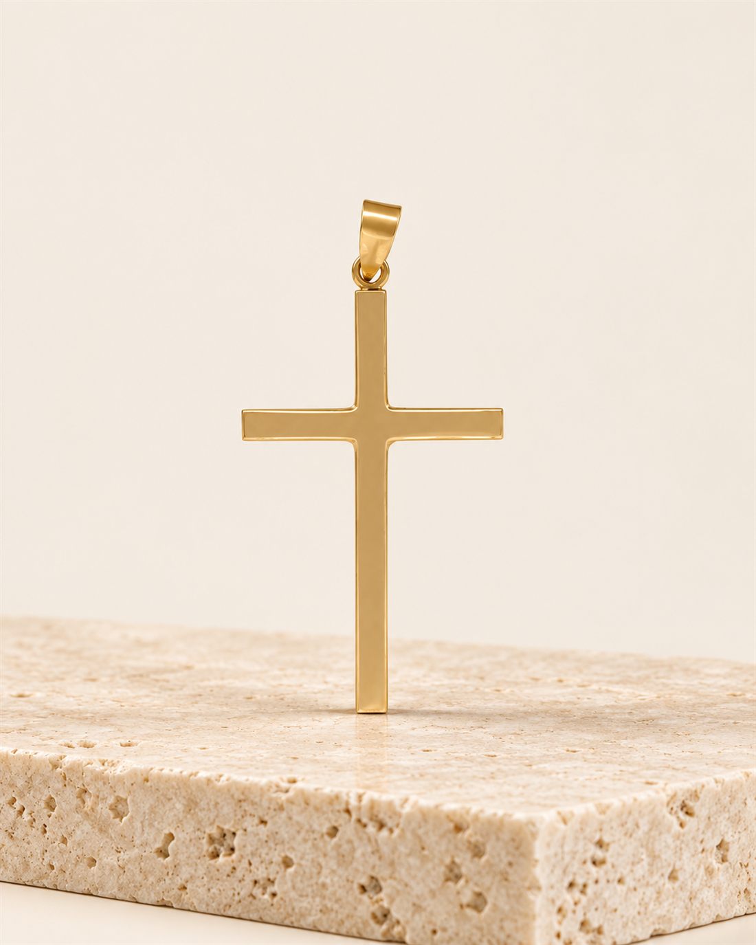 Cruz plana grande de oro 18k, 35 x 20 mm