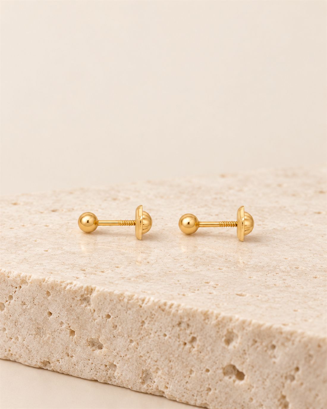 Pendientes de bola de oro 18k, bola de 3 mm