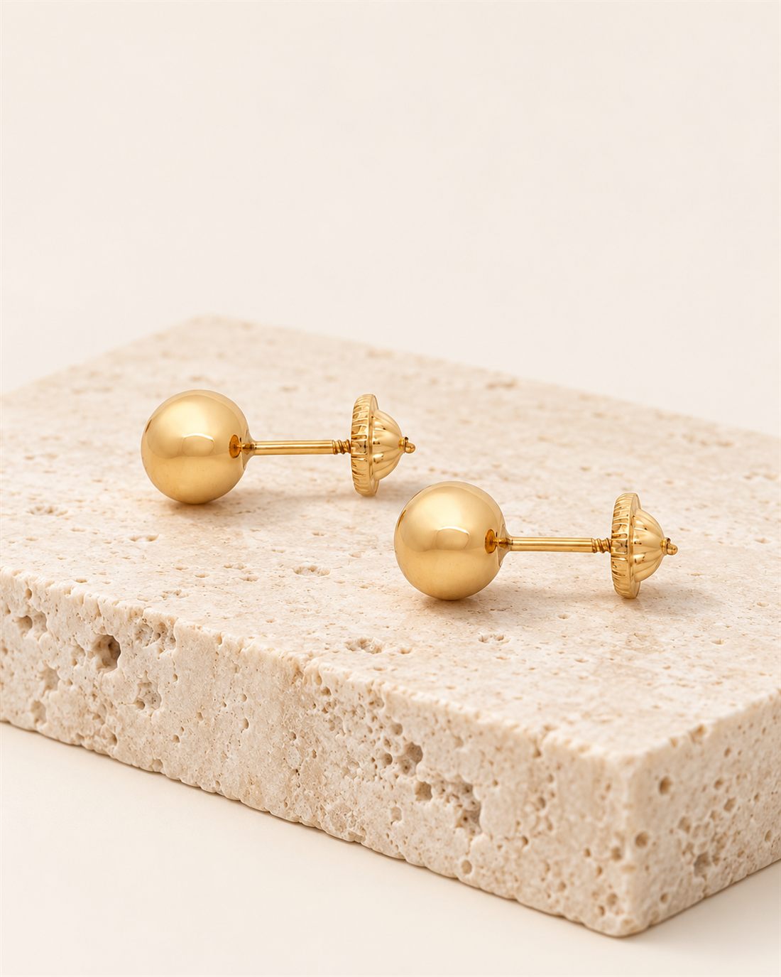 Pendientes de bola mediana de oro 18k, bola de 6 mm