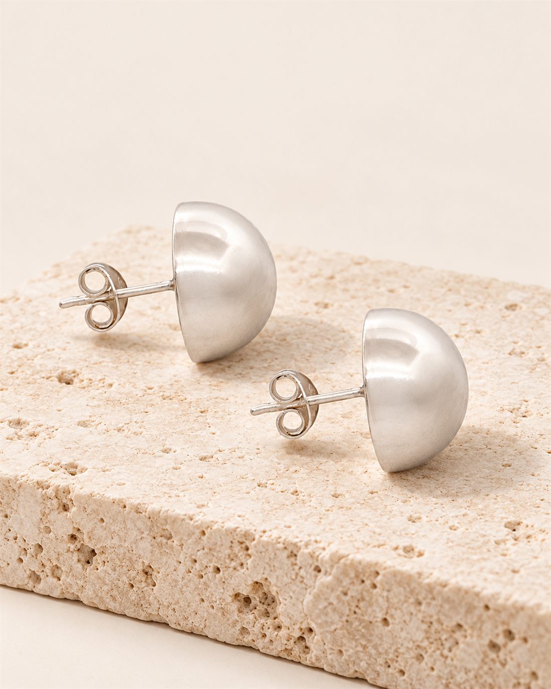Pendientes de media bola de plata 14 mm, 14 mm