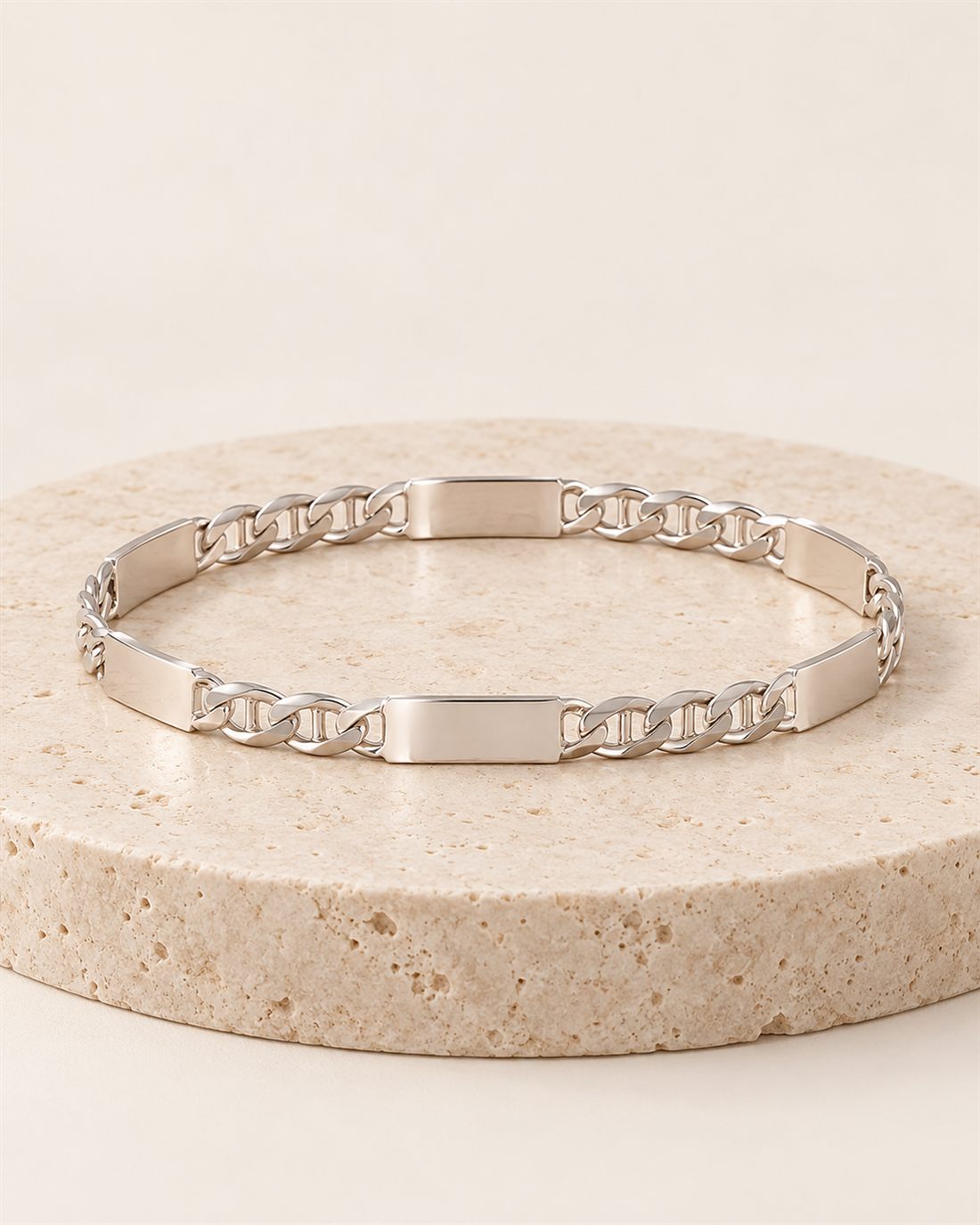 Pulsera ancla de plata con placa para grabar, grosor 7,3 mm