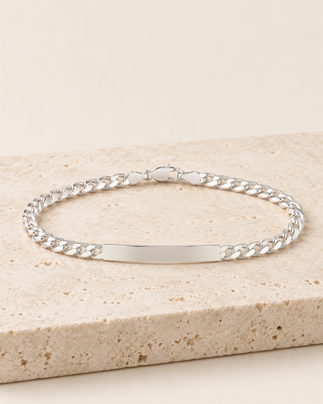 Pulsera barbada con placa para grabar, largo 19 cm