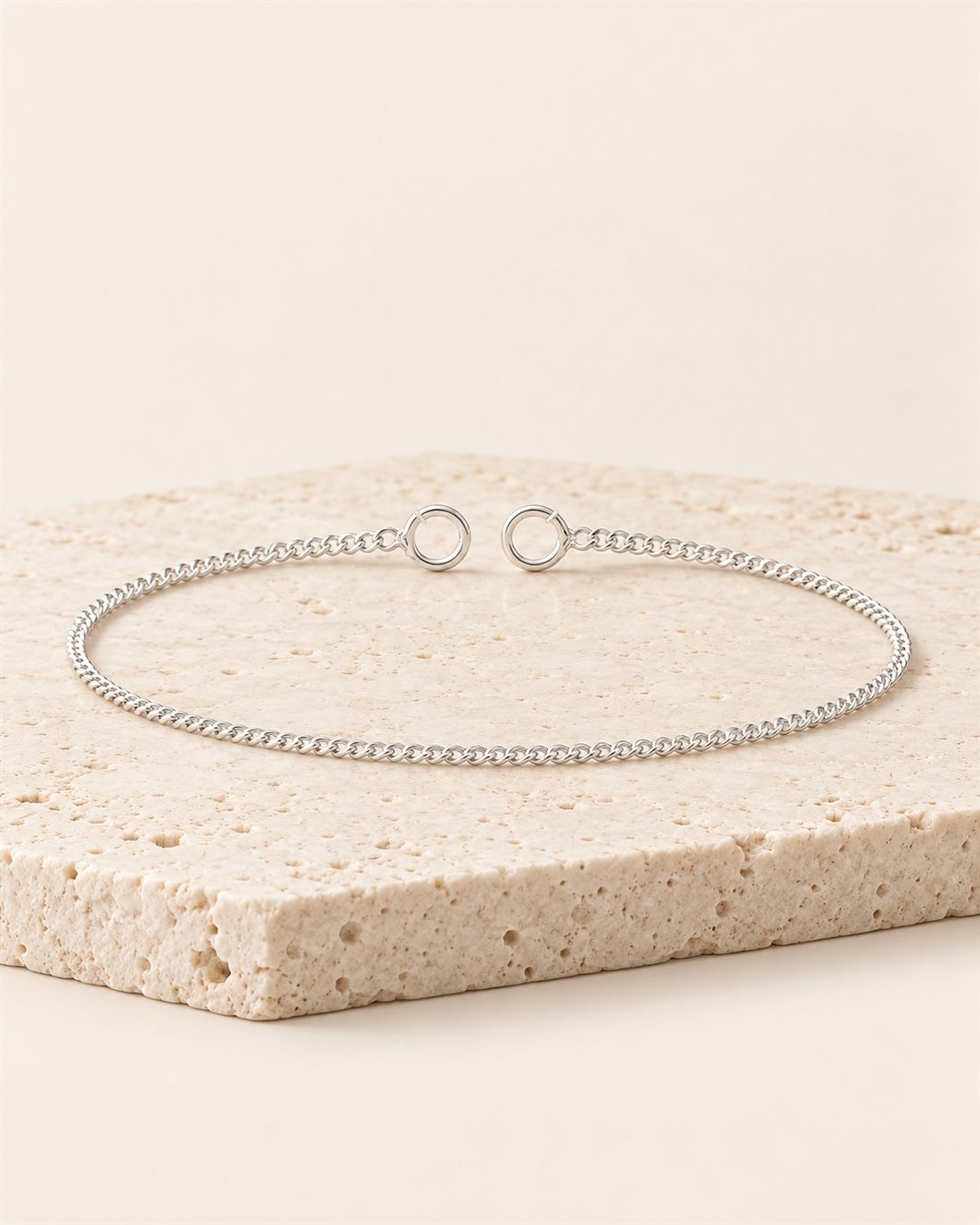 Pulsera barbada de plata con anillas, largo 15 + 3 cm