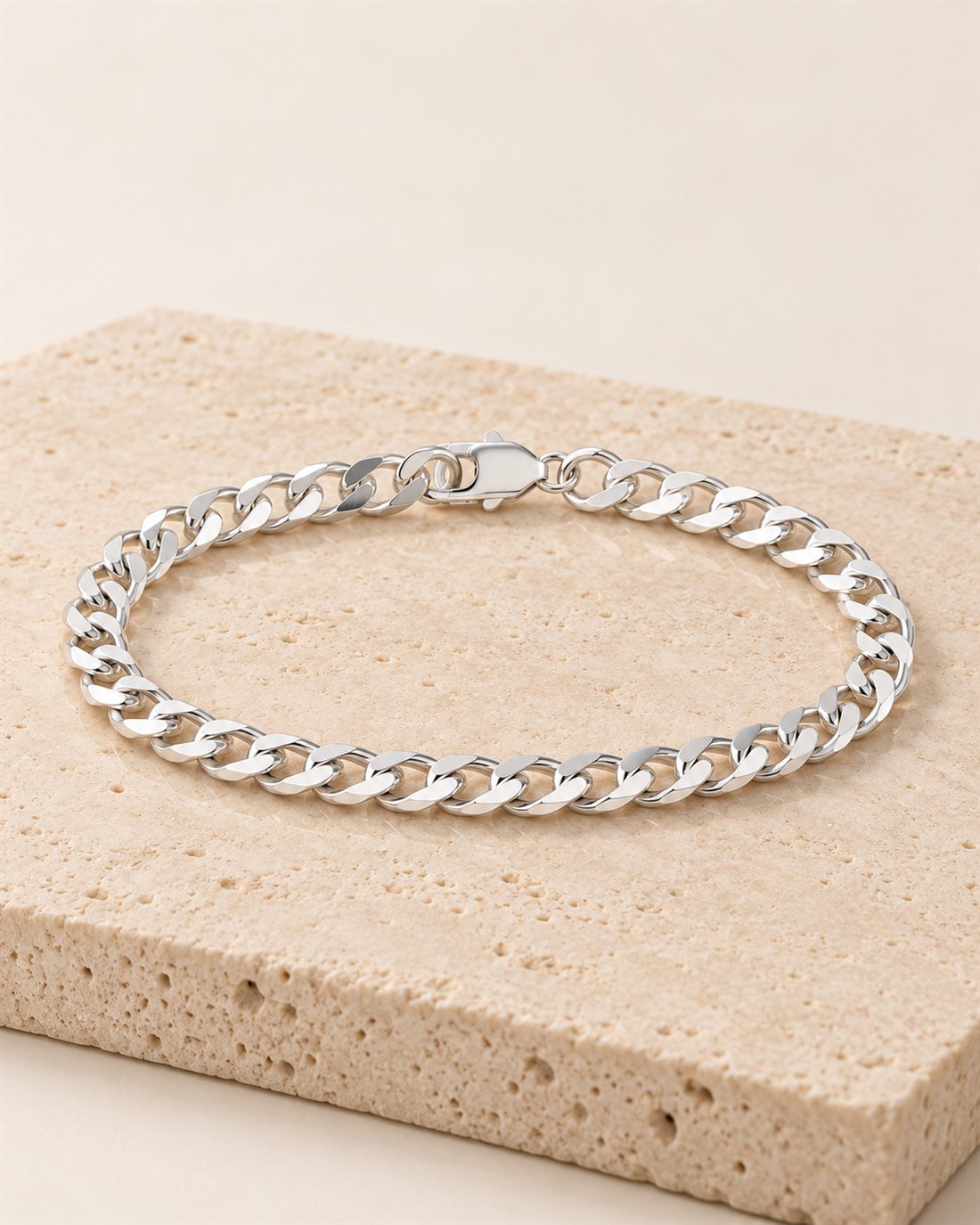 Pulsera barbada de plata para hombre, grosor 4,4 mm