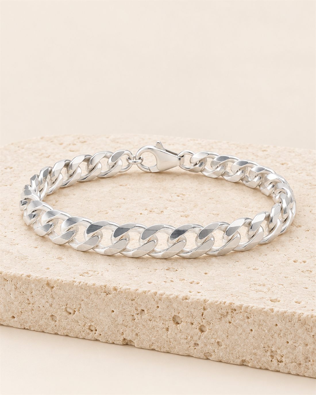 Pulsera barbada gruesa de plata, largo 19 cm