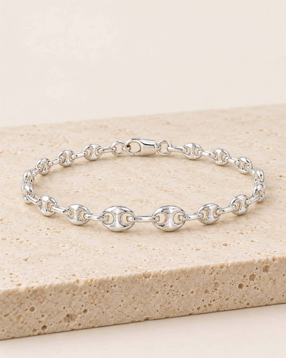 Pulsera calabrote de plata, eslabón marinero de 5,3 x 7 mm