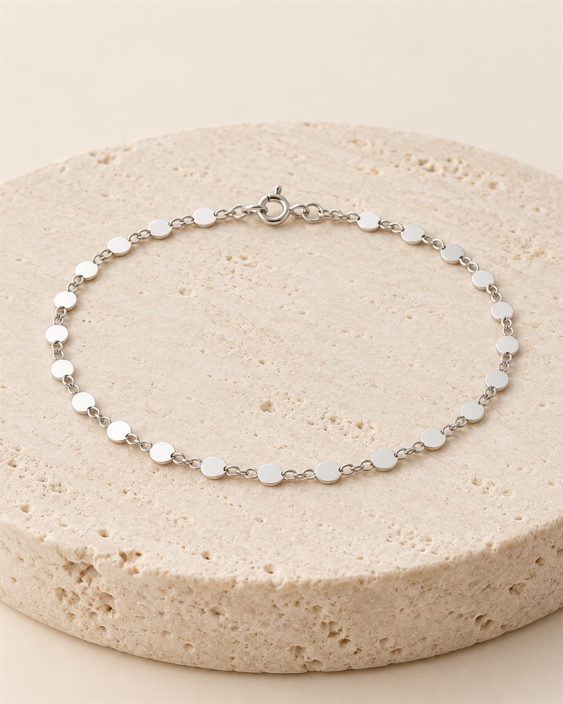 Pulsera de discos redondos de plata, largo 19 cm