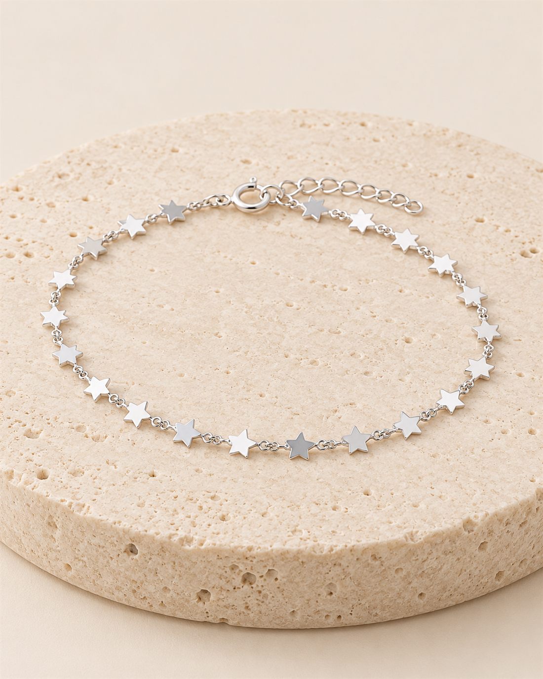 Pulsera de estrellas de plata, largo 17 + 2 cm