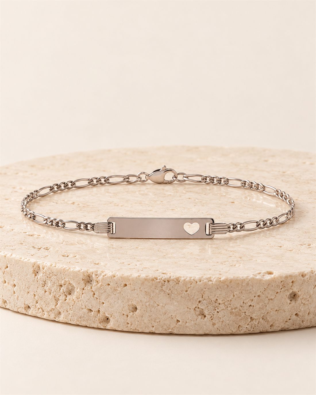 Pulsera «No me olvides» de plata con corazón, placa de 28 x 5 mm