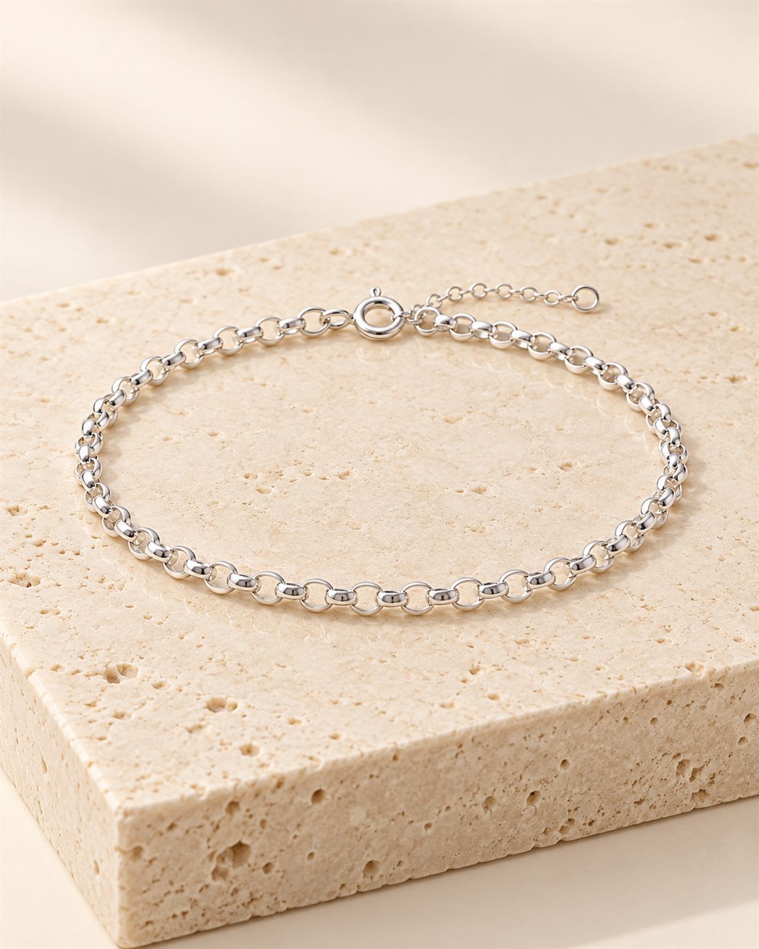 Pulsera rolo gruesa de plata, largo 17 cm + extensión