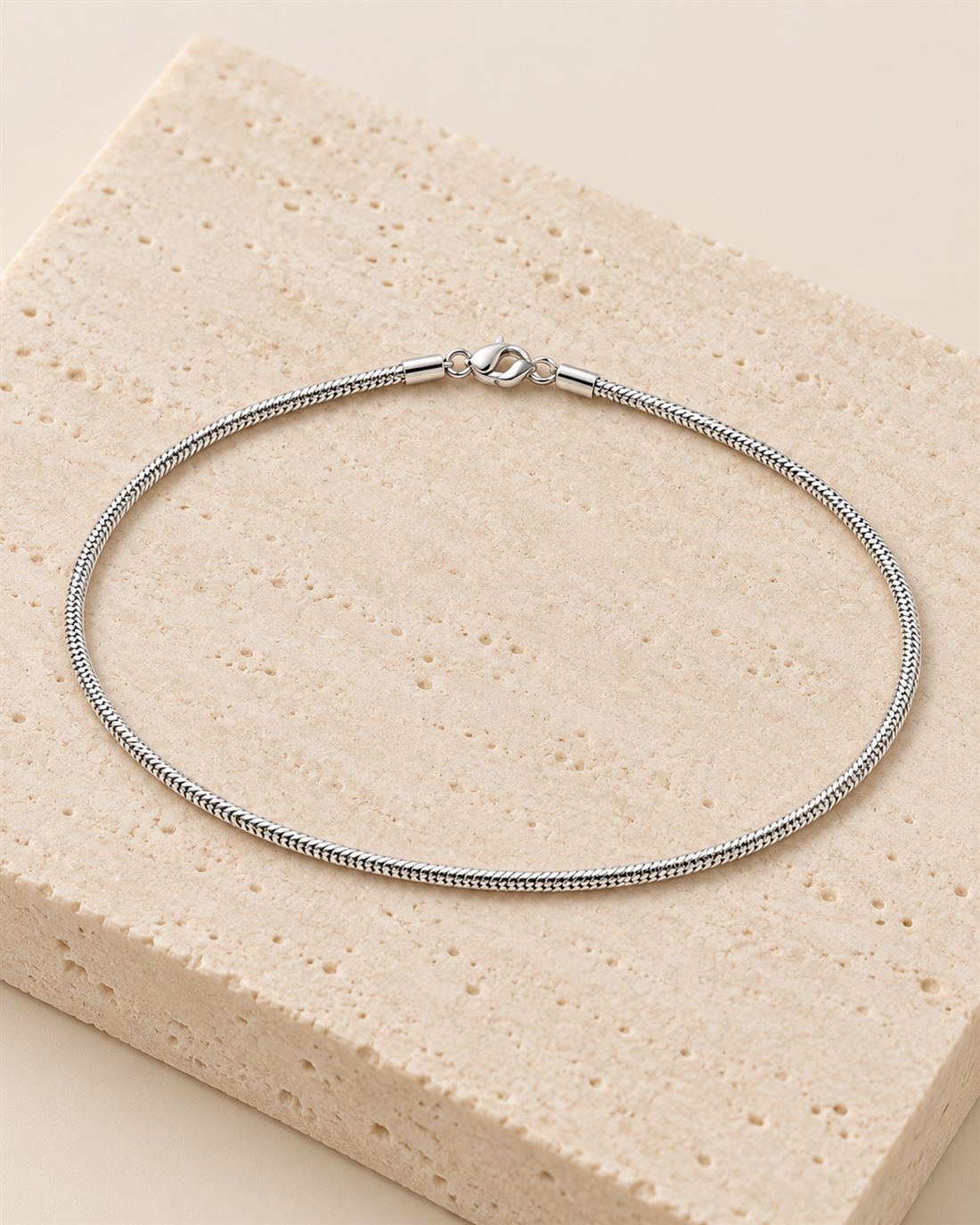 Tobillera cashmere de plata, largo 24 + 3 cm