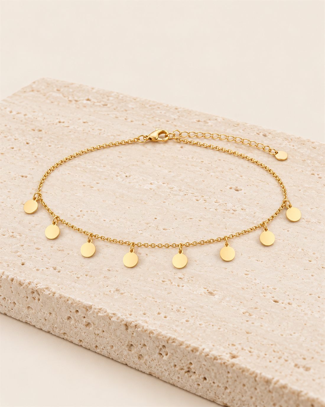 Tobillera de discos con baño de oro, largo 22 + 5 cm