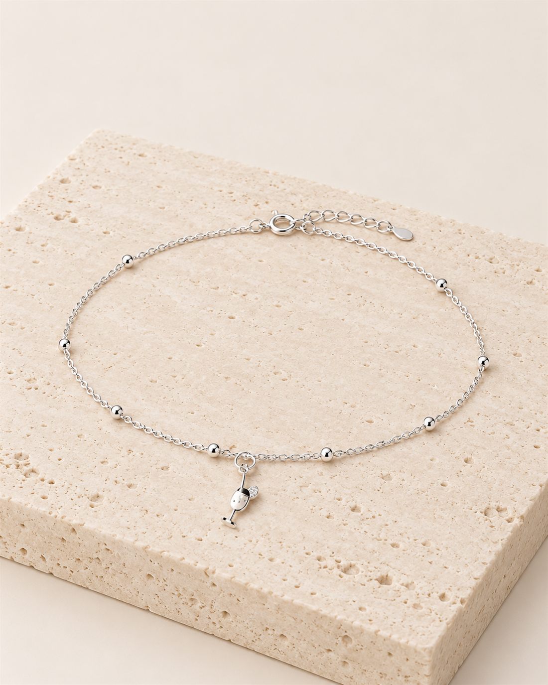 Tobillera de plata con cóctel, largo 22 + 3 cm