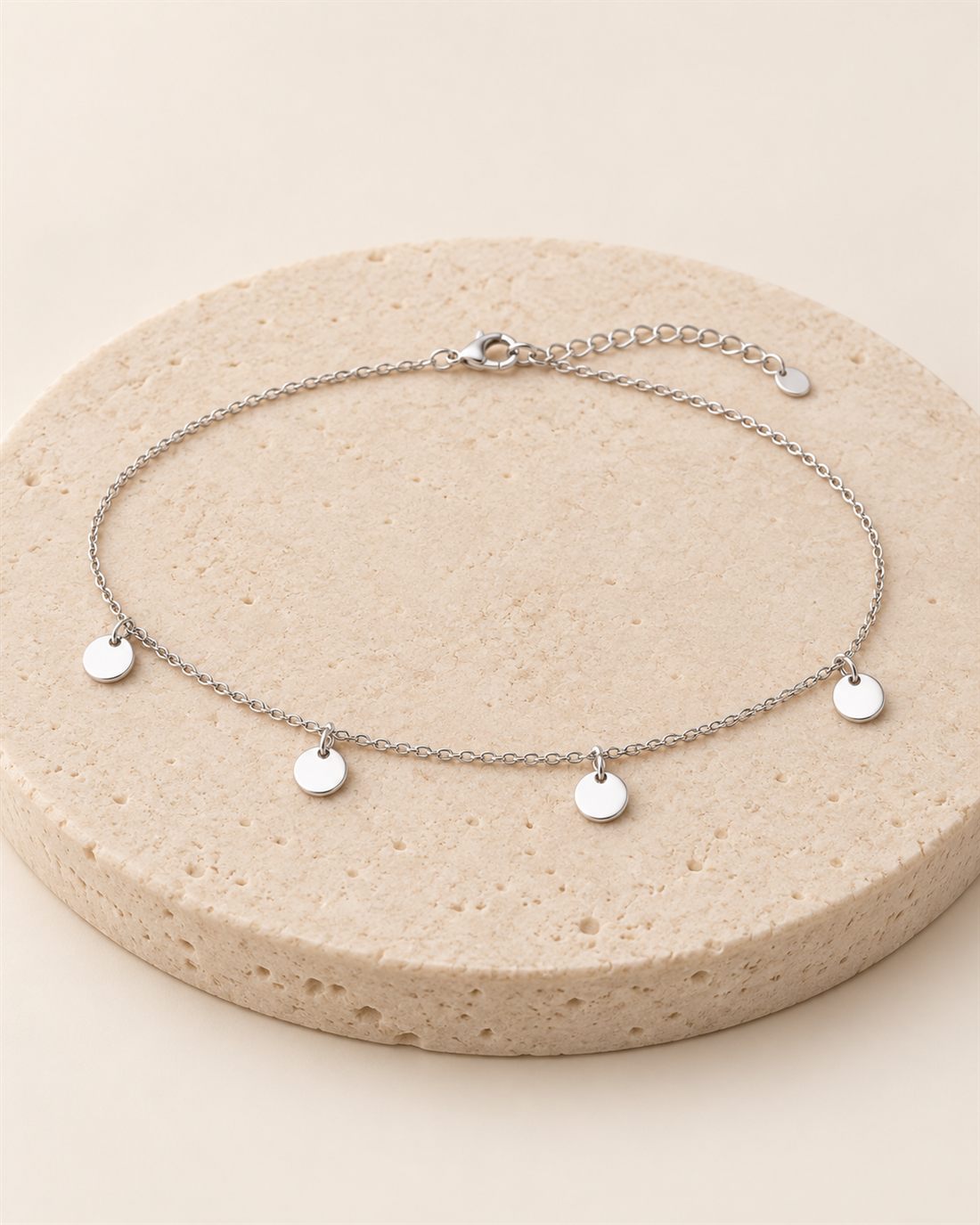 Tobillera de plata con discos, largo 22 + 3 cm