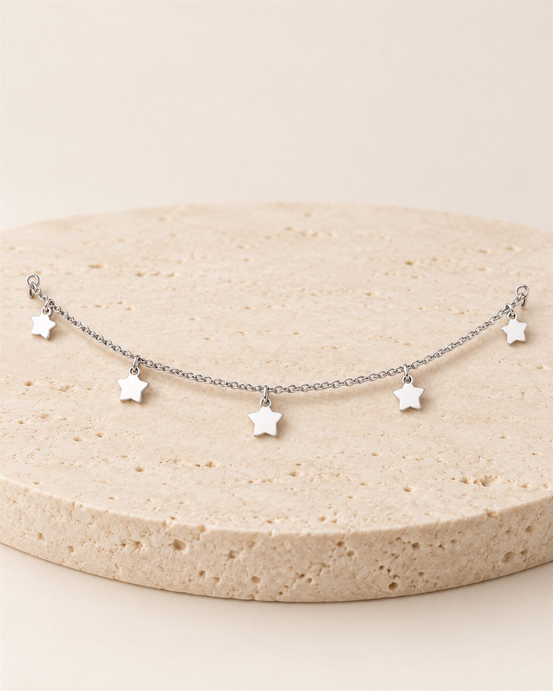 Tobillera de plata con estrellas, largo 22 + 3 cm