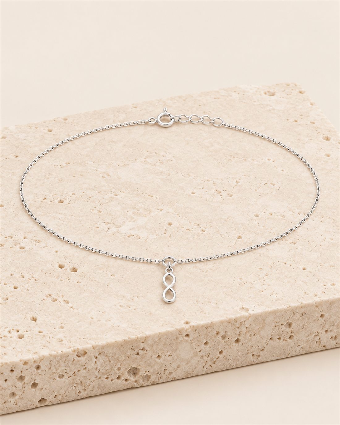 Tobillera de plata con infinito, largo 23 + 3 cm