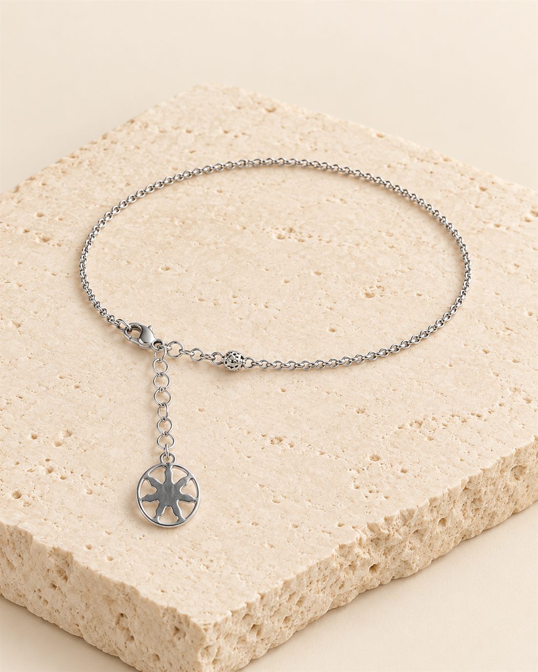 Tobillera de plata con medalla de estrella, largo 21 + 5 cm
