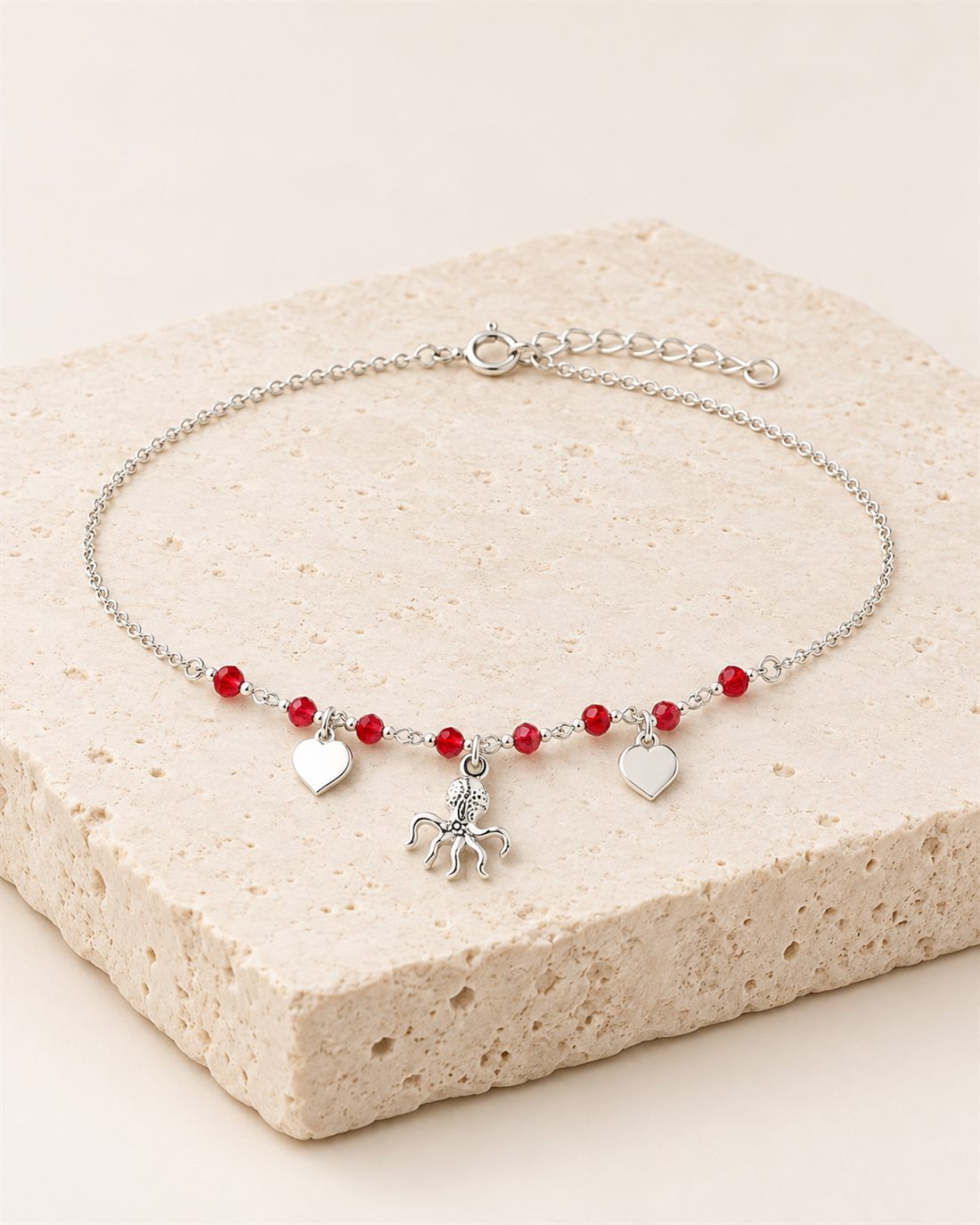 Tobillera de plata con pulpo, largo 23 + 3 cm