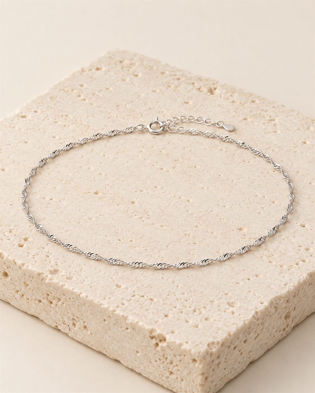 Tobillera singapur de plata, largo 23 + 2 cm